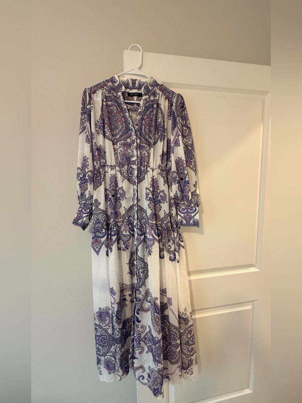 White Maxi Dress with Purple Paisley Print